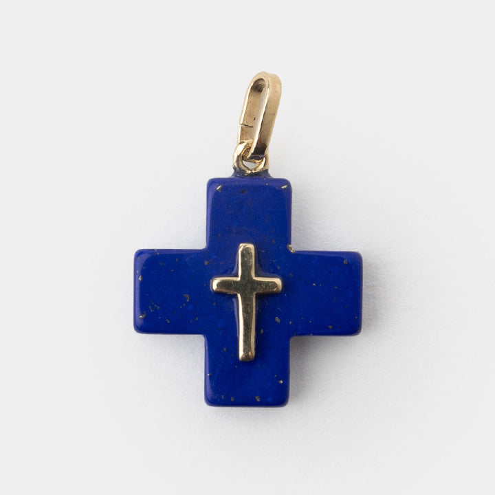 Tinos, 14K Gold - Turquoise Greek Cross Pendant with 14K Gold Accents - Helen Georgio