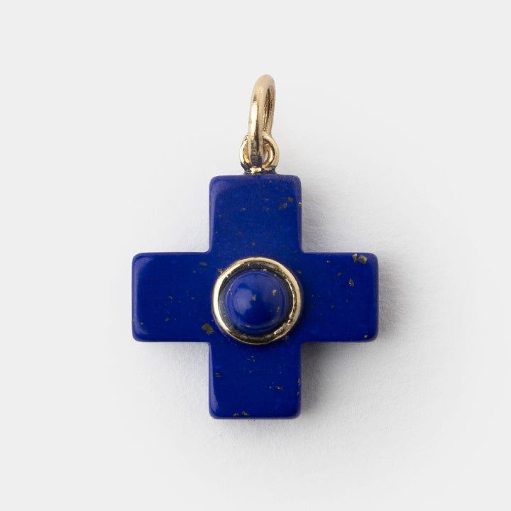 Tinos, 14K Gold Turquoise Cross Charm - Helen Georgio