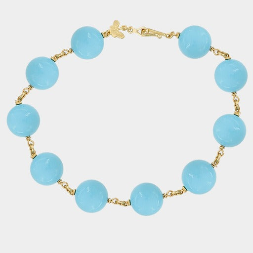 Hydra, 14K Yellow Gold Turquoise Bead Bracelet with a Butterfly Accent - Helen Georgio