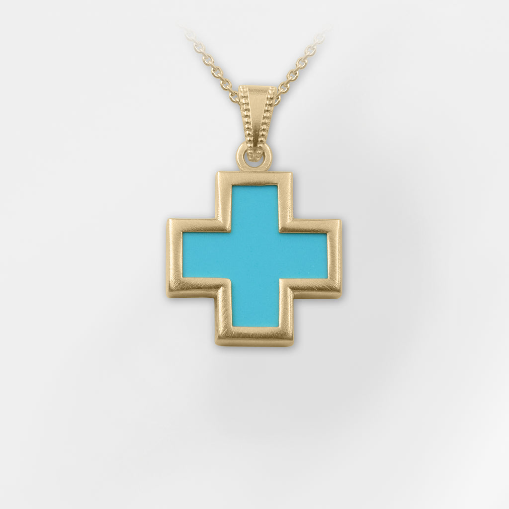 Simi, 18k Gold Plated Greek Turquoise Cross Necklace – Helen Georgio