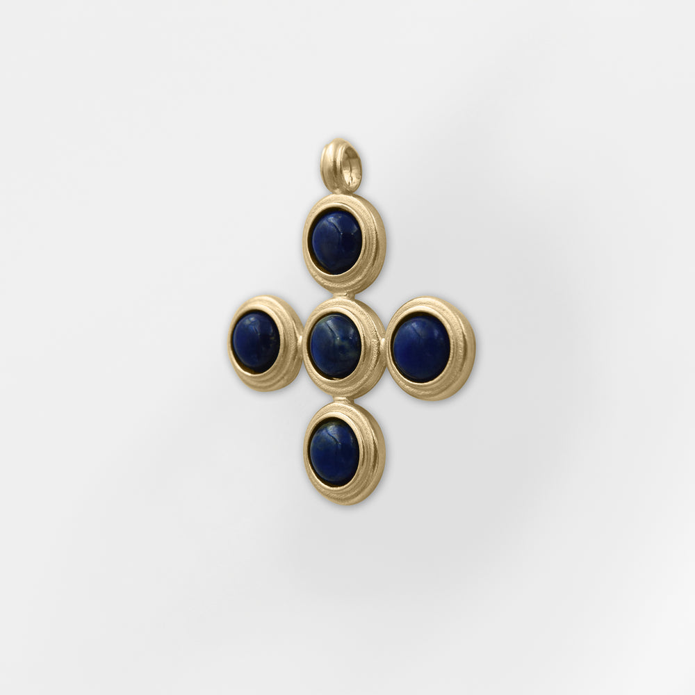 Andros, 18k Gold Plated Lapis Lazuli Cross Charm - Helen Georgio