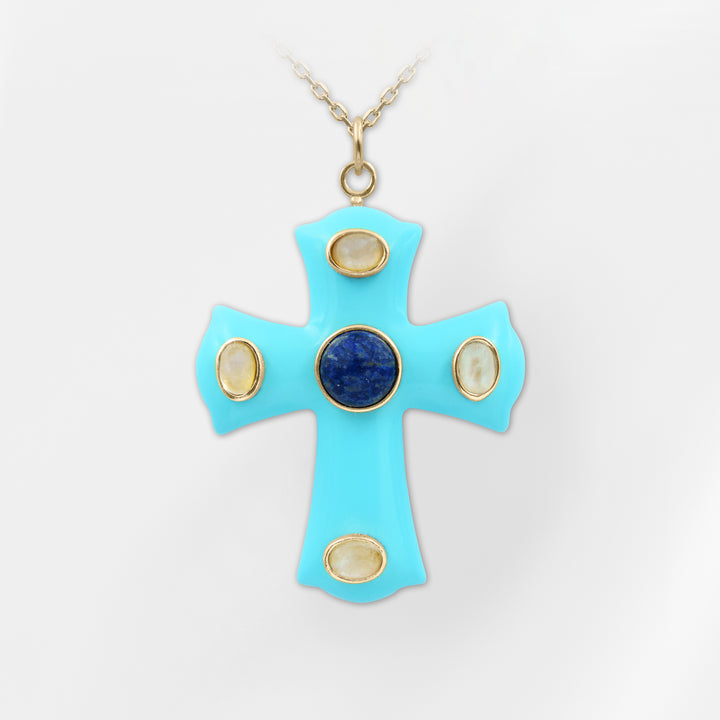 Constantine Cross Necklace · Turquoise – Lapis – Mother of Pearl