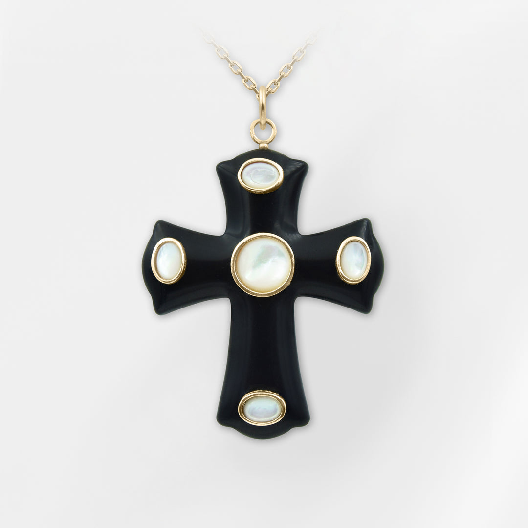 Constantine Cross Necklace · Black Onyx - Mother of Pearl