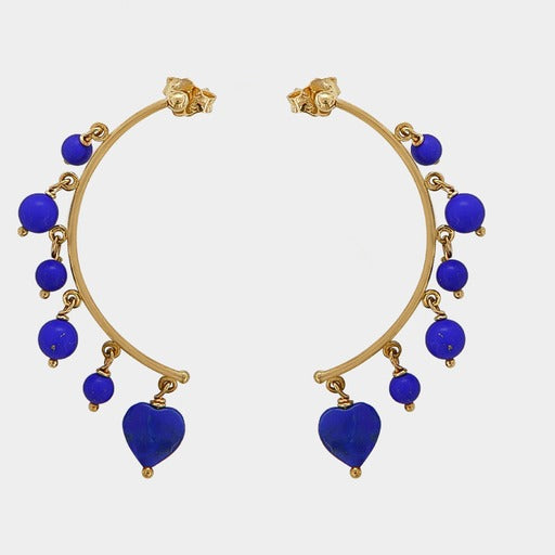 9K Yellow Gold Stud Earrings with Lapis Hearts