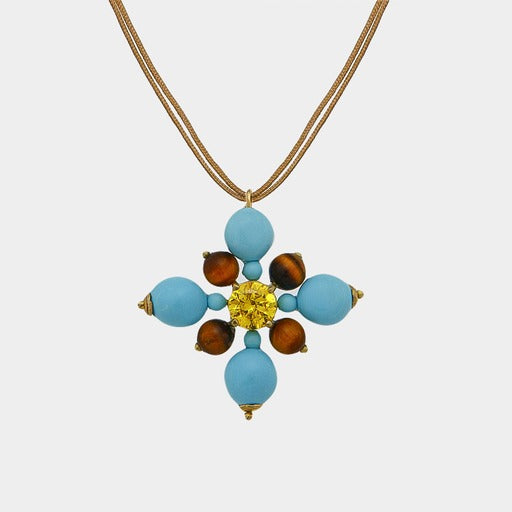 9K Turquoise and Tiger Eye Pendant  Necklace by Ioanna