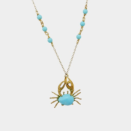 9k Gold Crab Necklace with Turquoise Accents