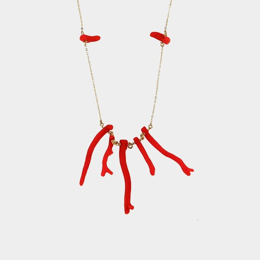 Kyma, 14K Gold and Red Coral Branch Necklace