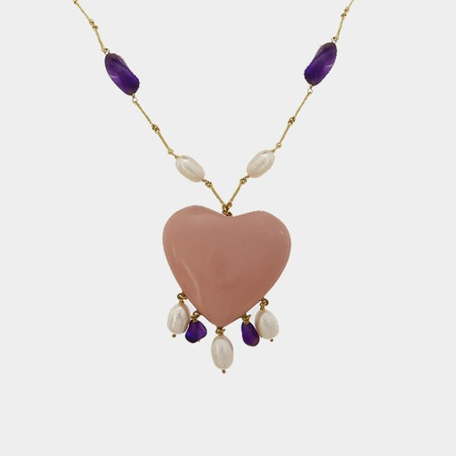 14K Pink Coral Heart Necklace