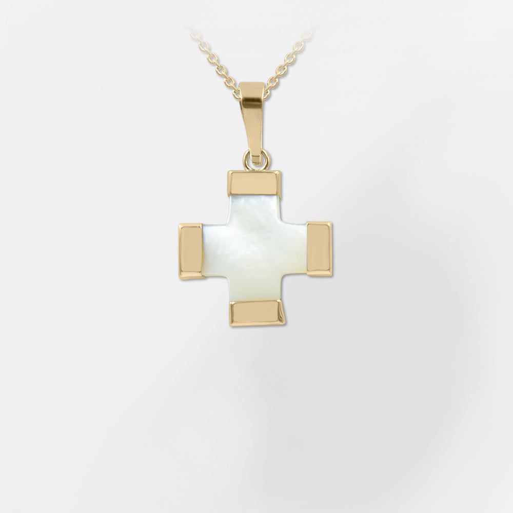 Patmos, 14K Gold - Mother of Pearl Greek Cross Charm - Helen Georgio