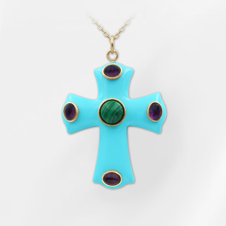 Constantine — Turquoise & Lapis Statement Cross Pendant