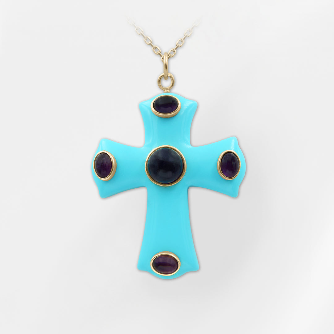 Constantine — Turquoise & Lapis Statement Cross Pendant