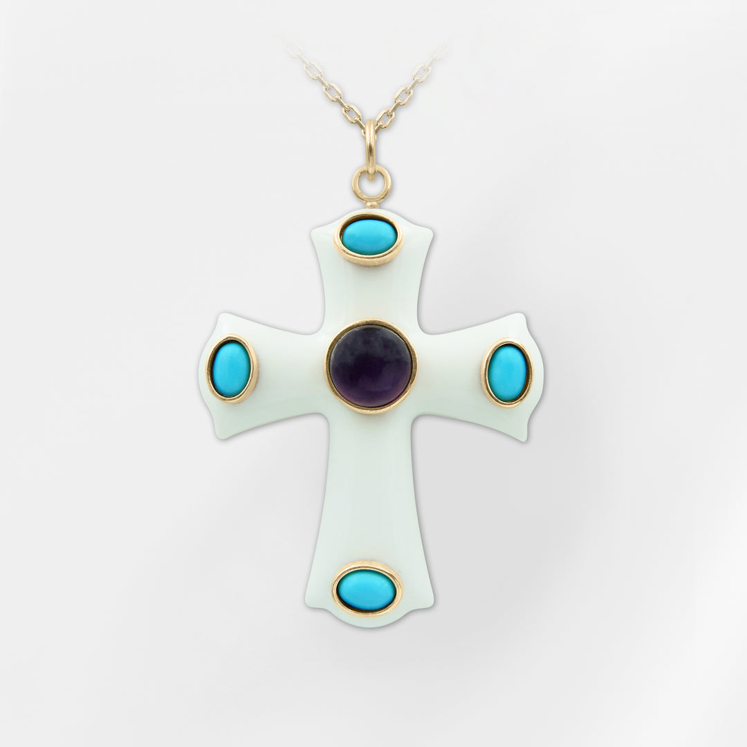 Constantine — Turquoise & Malachite Cross Pendant