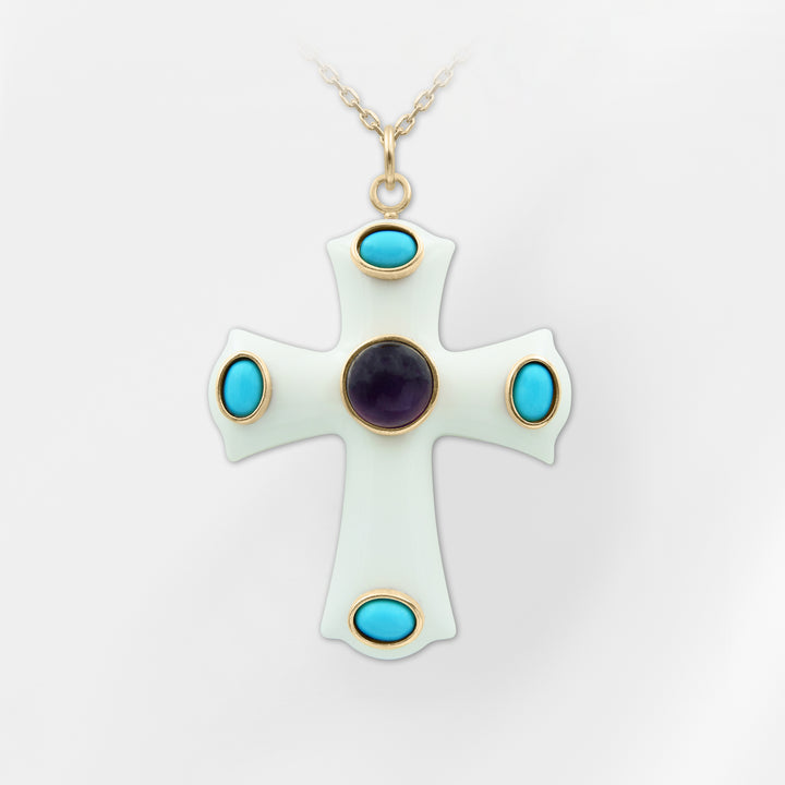 Constantine — Turquoise & Malachite Cross Pendant