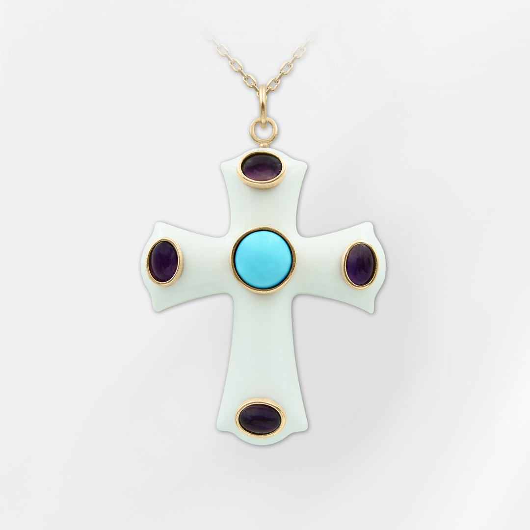 Constantine — Turquoise & Malachite Cross Pendant
