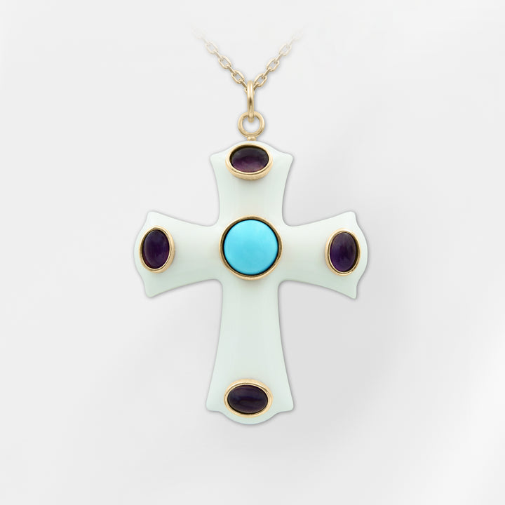 Constantine — White & Turquoise Cross Pendant