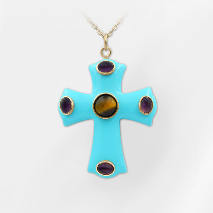 Constantine — Turquoise & Lapis Statement Cross Pendant