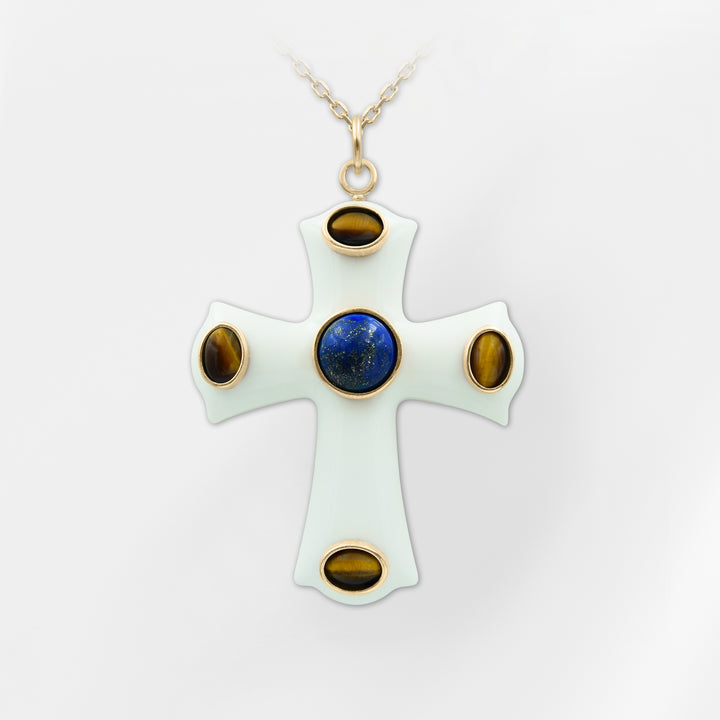 Constantine — White & Turquoise Cross Pendant