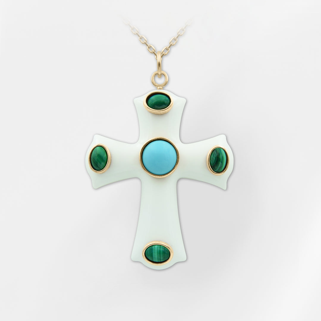 Constantine — White & Turquoise Cross Pendant