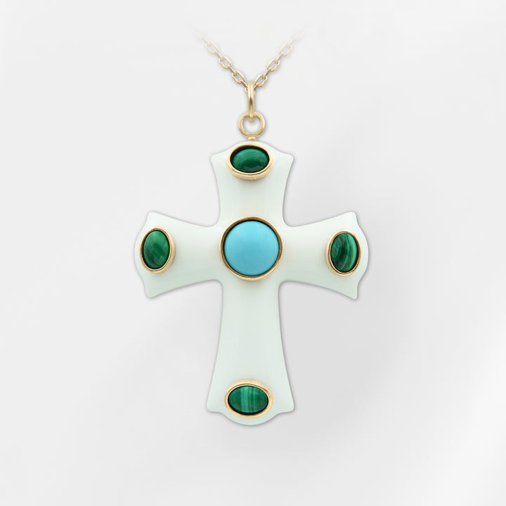 Constantine — White & Turquoise Cross Pendant