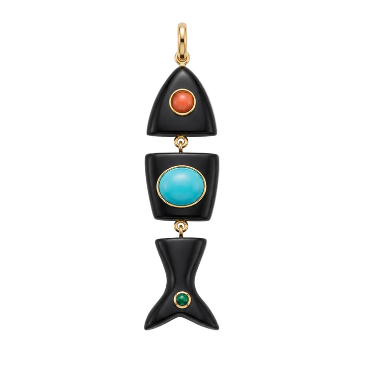 Kyra Fish Necklace · Black Onyx – Turquoise – Amazonite – Malachite