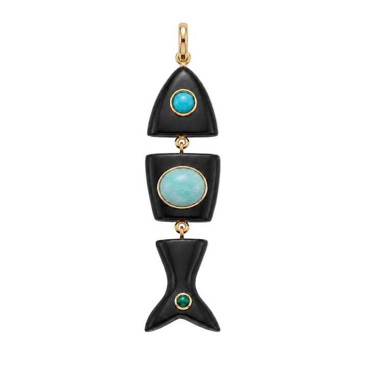 Kyra Fish Necklace · Black Onyx – Turquoise – Amazonite – Malachite