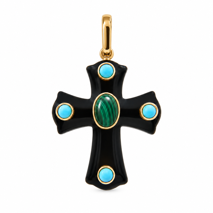 Constantine Cross Necklace · Black Onyx – Malachite- Turquoise
