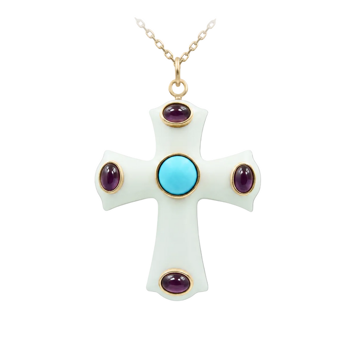 Constantine Cross Necklace · White – Turquoise – Amethyst