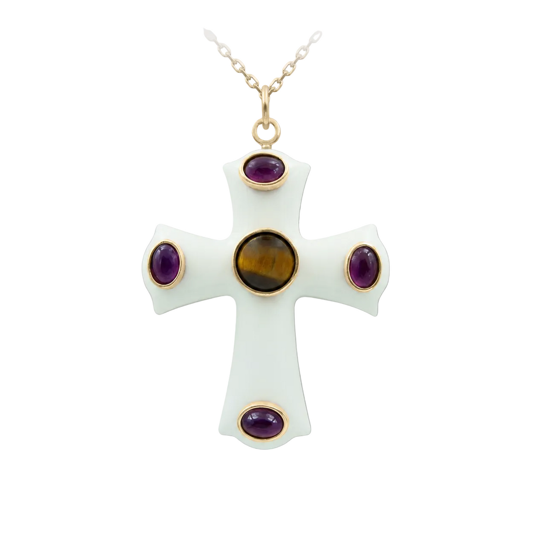 Constantine Cross Necklace · White – Turquoise – Amethyst