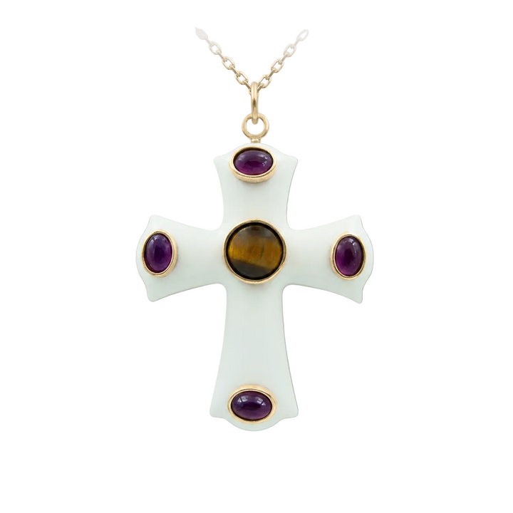 Constantine Cross Necklace · White – Turquoise – Amethyst