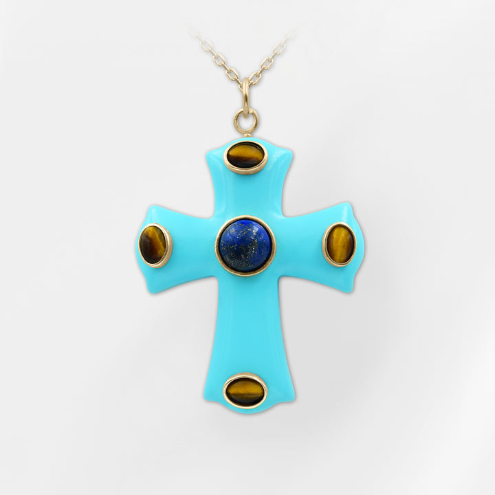 Constantine — Turquoise & Lapis Statement Cross Pendant