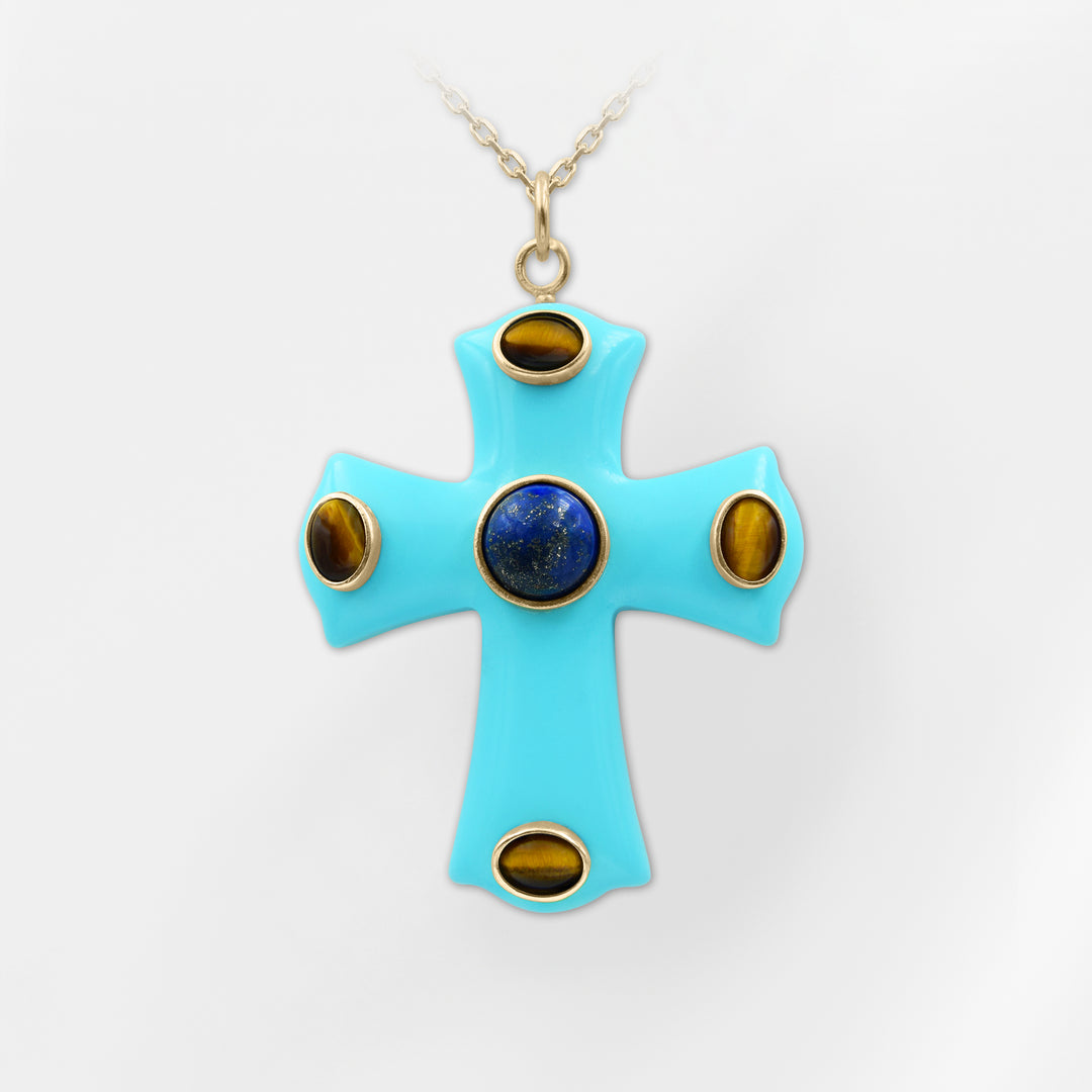 Constantine — Turquoise & Malachite Cross Pendant