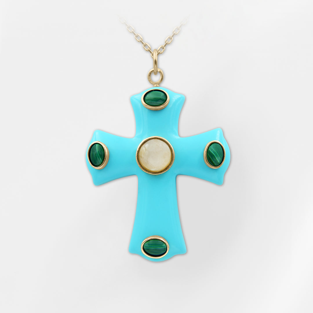 Constantine — Turquoise & Malachite Cross Pendant