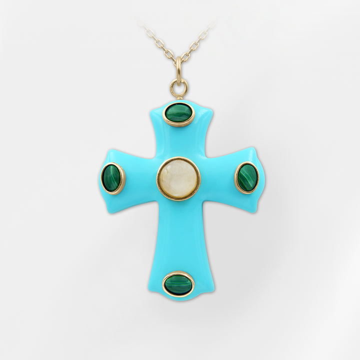 Constantine — Turquoise & Malachite Cross Pendant
