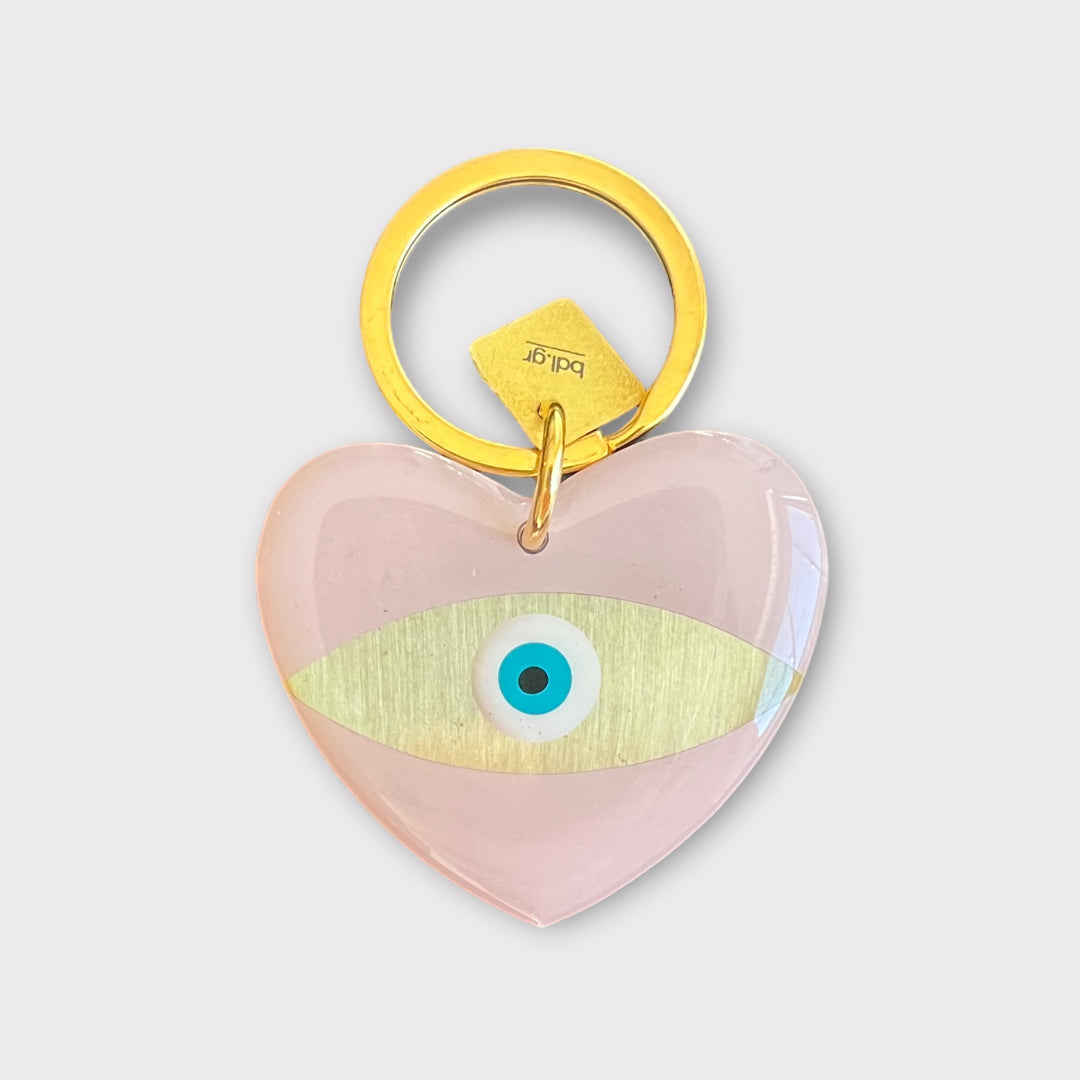 Bord de l’eau, Evil Eye Hot Pink Heart Keychain - Helen Georgio