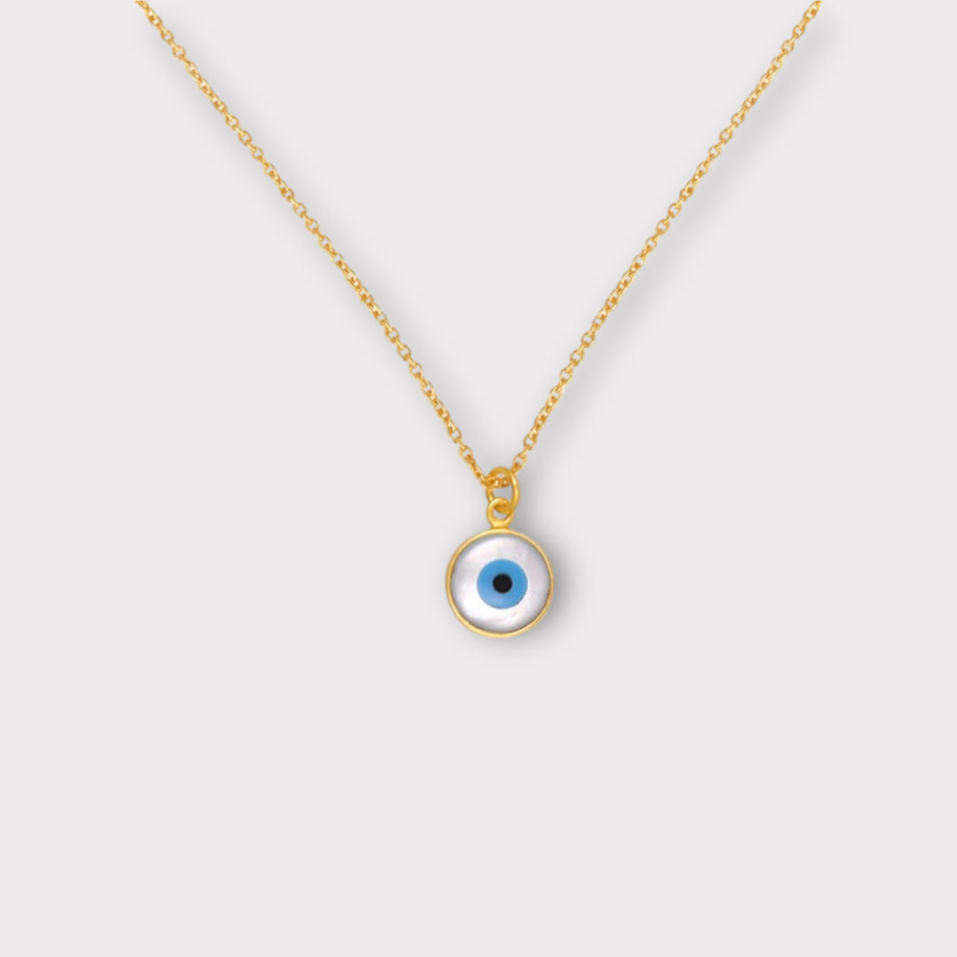 Selene, Mother of Pearl Round Evil Eye Necklace