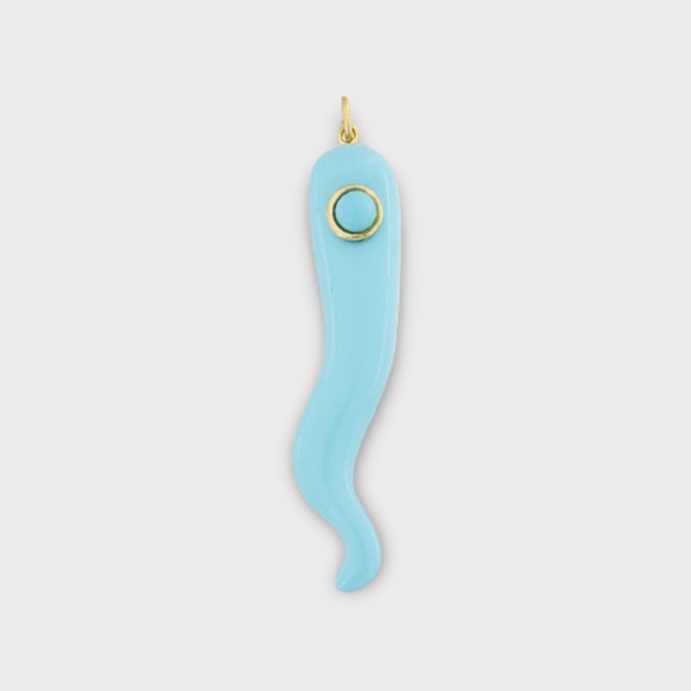 Rome, 14K Gold - Turquoise Italian Horn Pendant - Helen Georgio