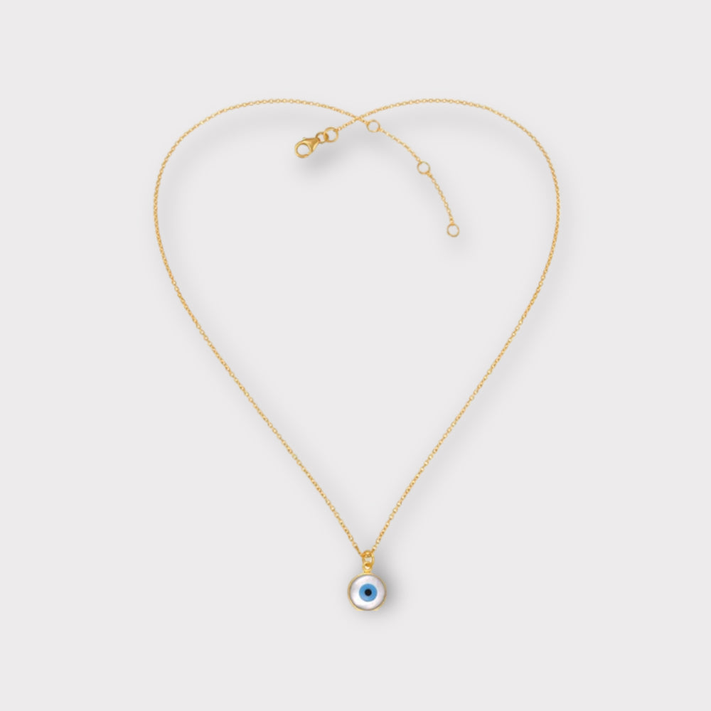 Selene, Mother of Pearl Round Evil Eye Necklace - Helen Georgio