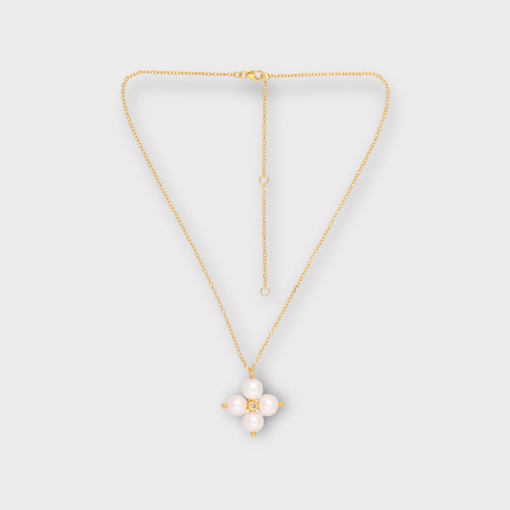 Cross Necklace With Round Pearls - Helen Georgio