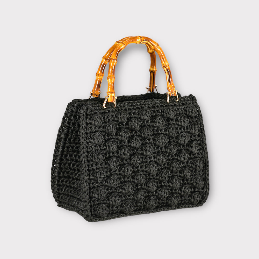 Kalos Crochet Handmade Tote Bag With Bamboo Handles - Helen Georgio