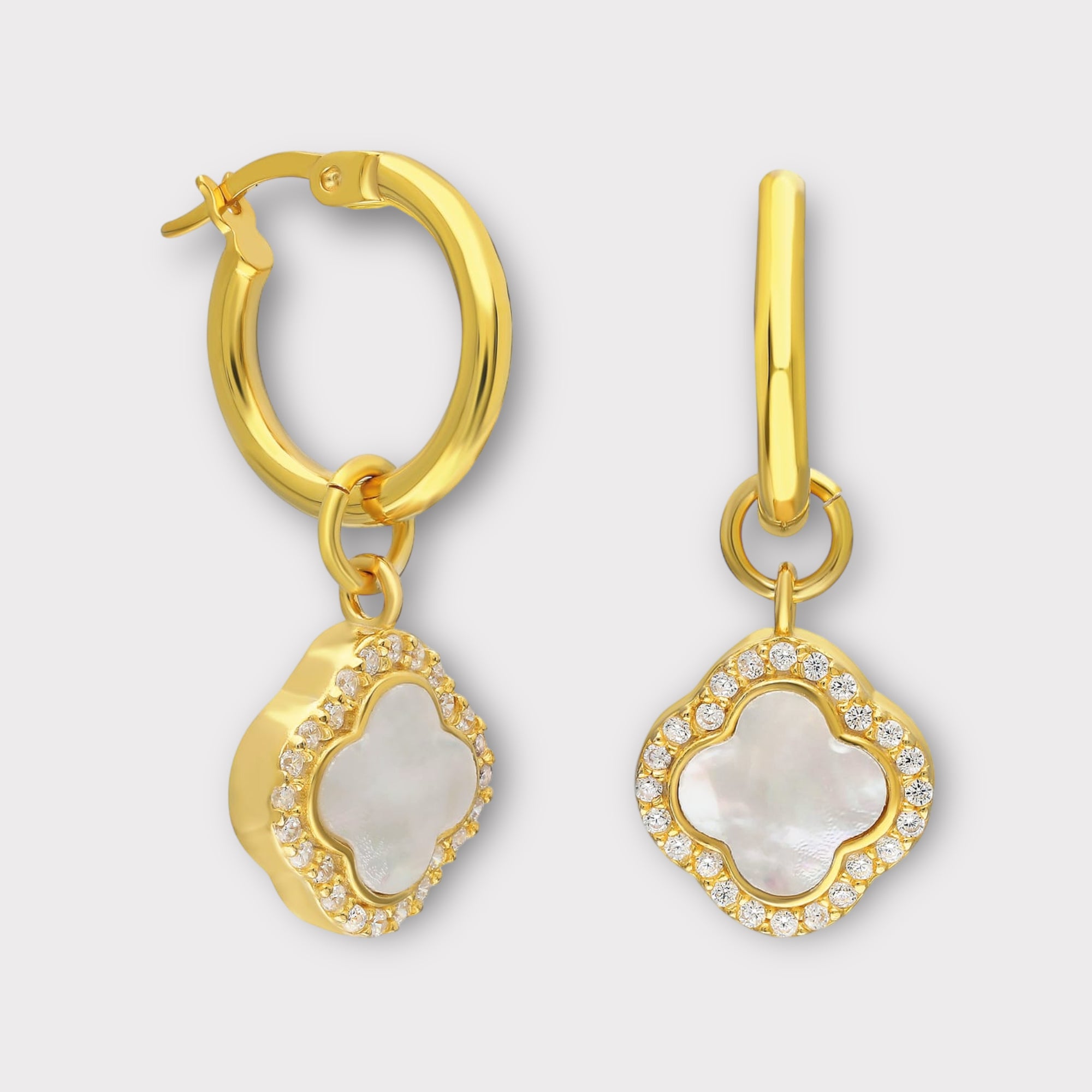 CZ gemstone good clover earrings 18K gold plated handmade