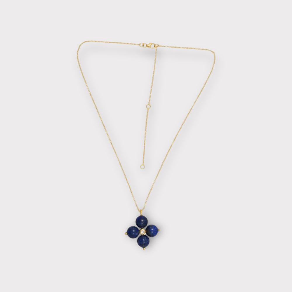 Cross Necklace With Lapis Round Beads - Helen Georgio