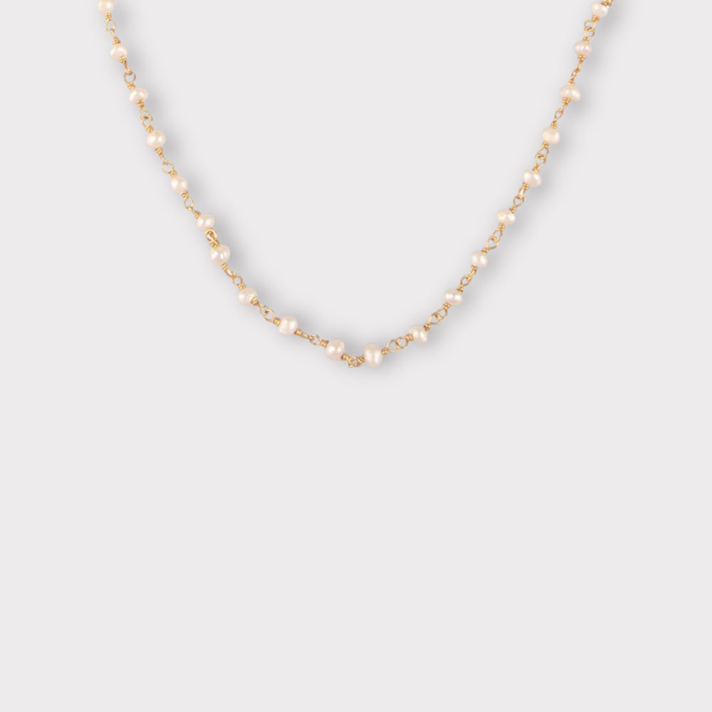 White Pearl Beaded Chain Necklace - Helen Georgio