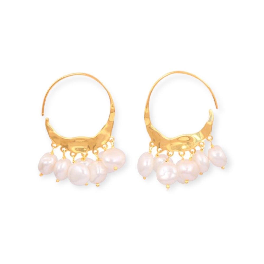 White Pearl Hoop Earrings - Helen Georgio