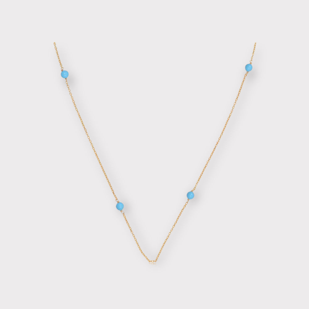 Turquoise Touch: 18k Gold-Plated Sterling Silver Beaded Chain - Helen Georgio