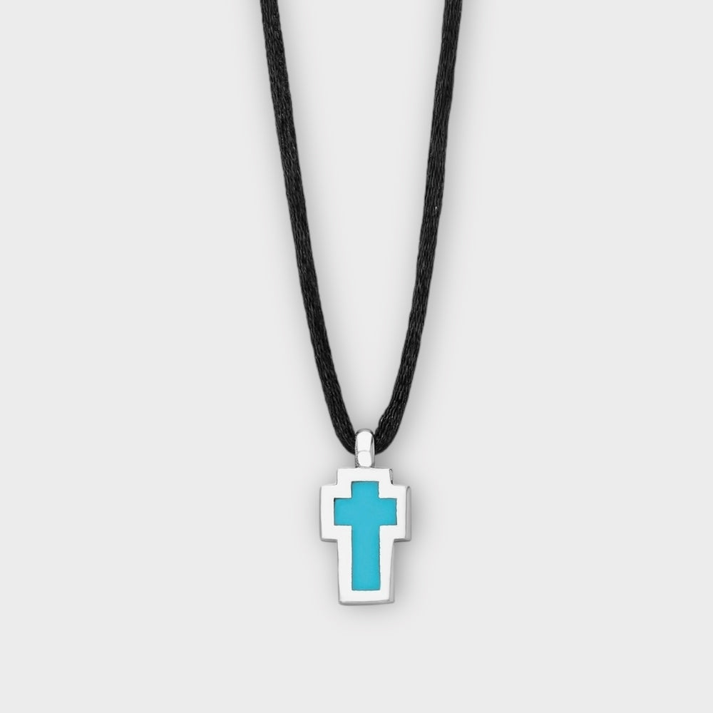 Grace, 18k Gold Plated Petite Turquoise Enamel Cross Necklace - Helen Georgio