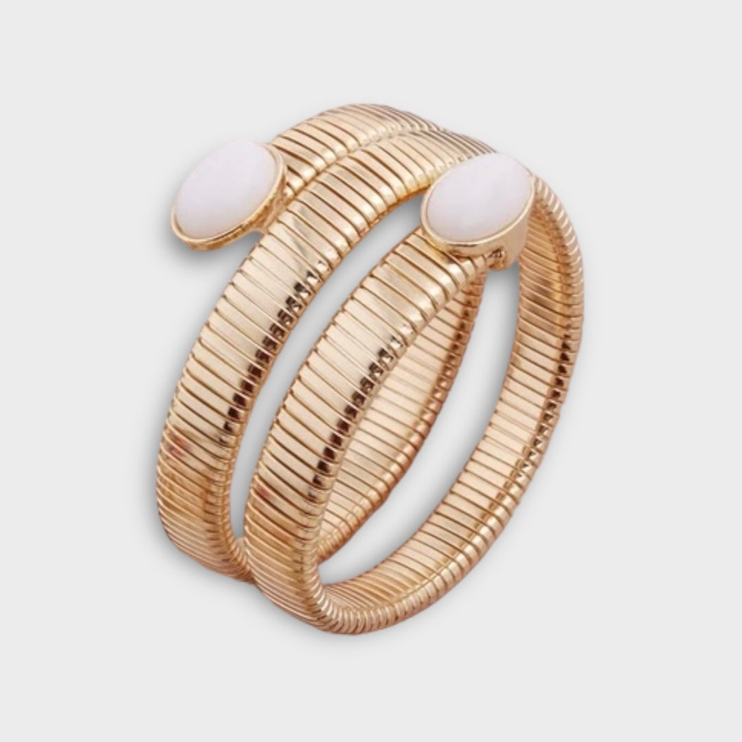 White- Gold Plated Wrap Bangle Bracelet - Helen Georgio