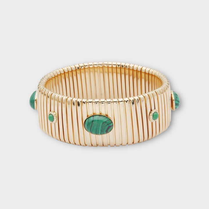 Green Resin Malachite Wide Bangle Bracelet - Helen Georgio