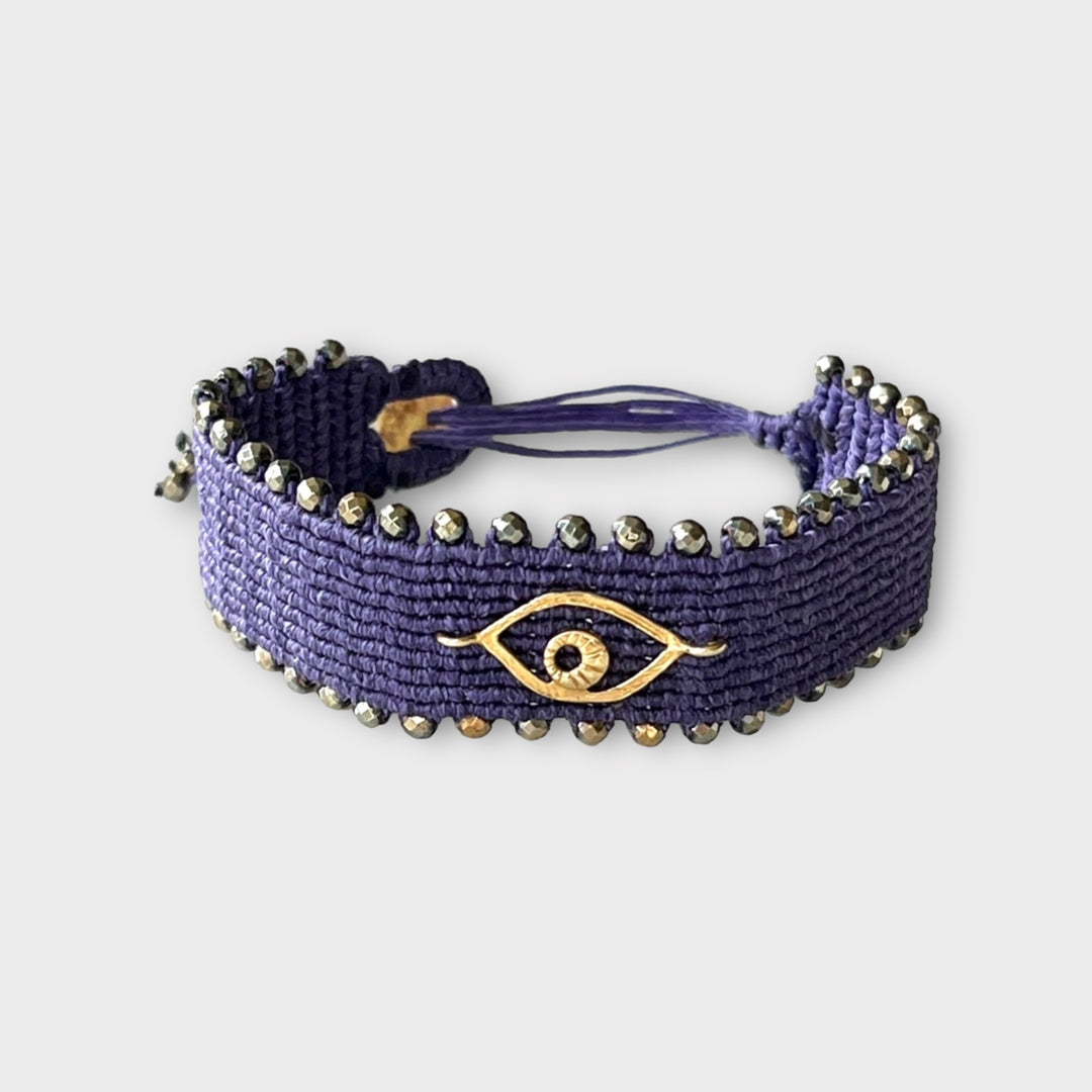 Handmade Purple Macrame Evil Eye Bracelet - Helen Georgio