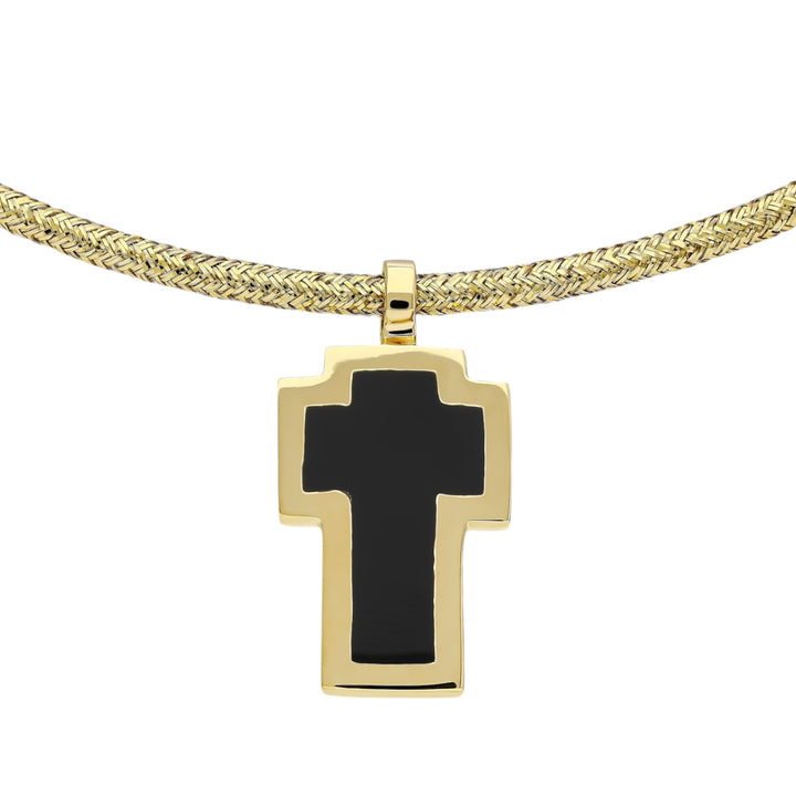 Doubled-Faced Enamel Cross Necklace Black-Turquoise