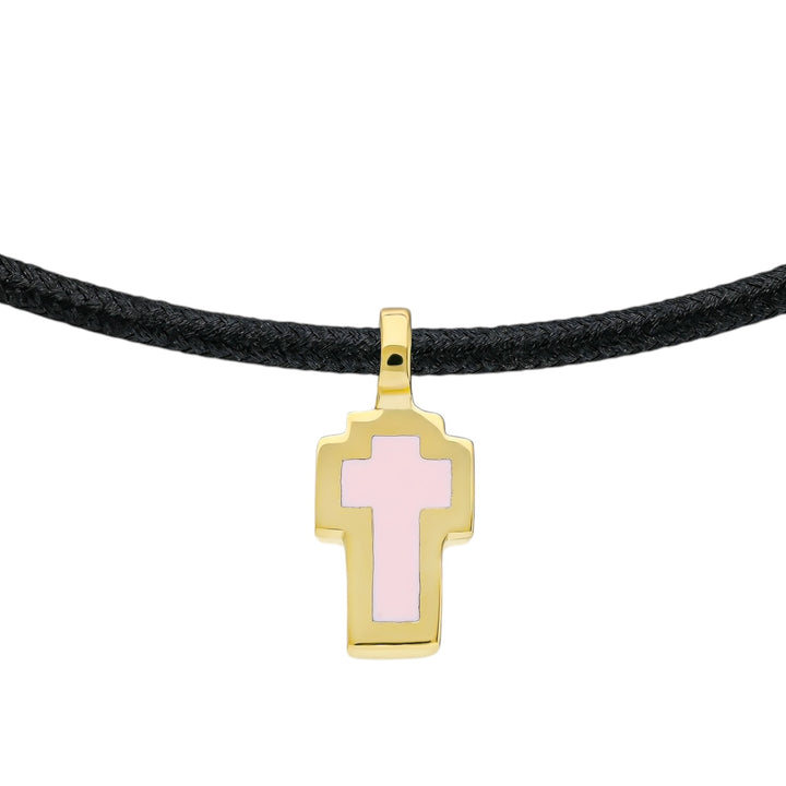 Double-Faced Small Enamel Cross Pendant Necklace Black-Pink